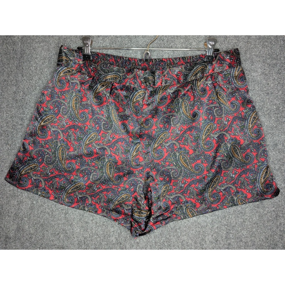 Vintage Lasoie 100% Silk Mens Shorts 4" Inseam Red Paisley Size 38 Stretch Back